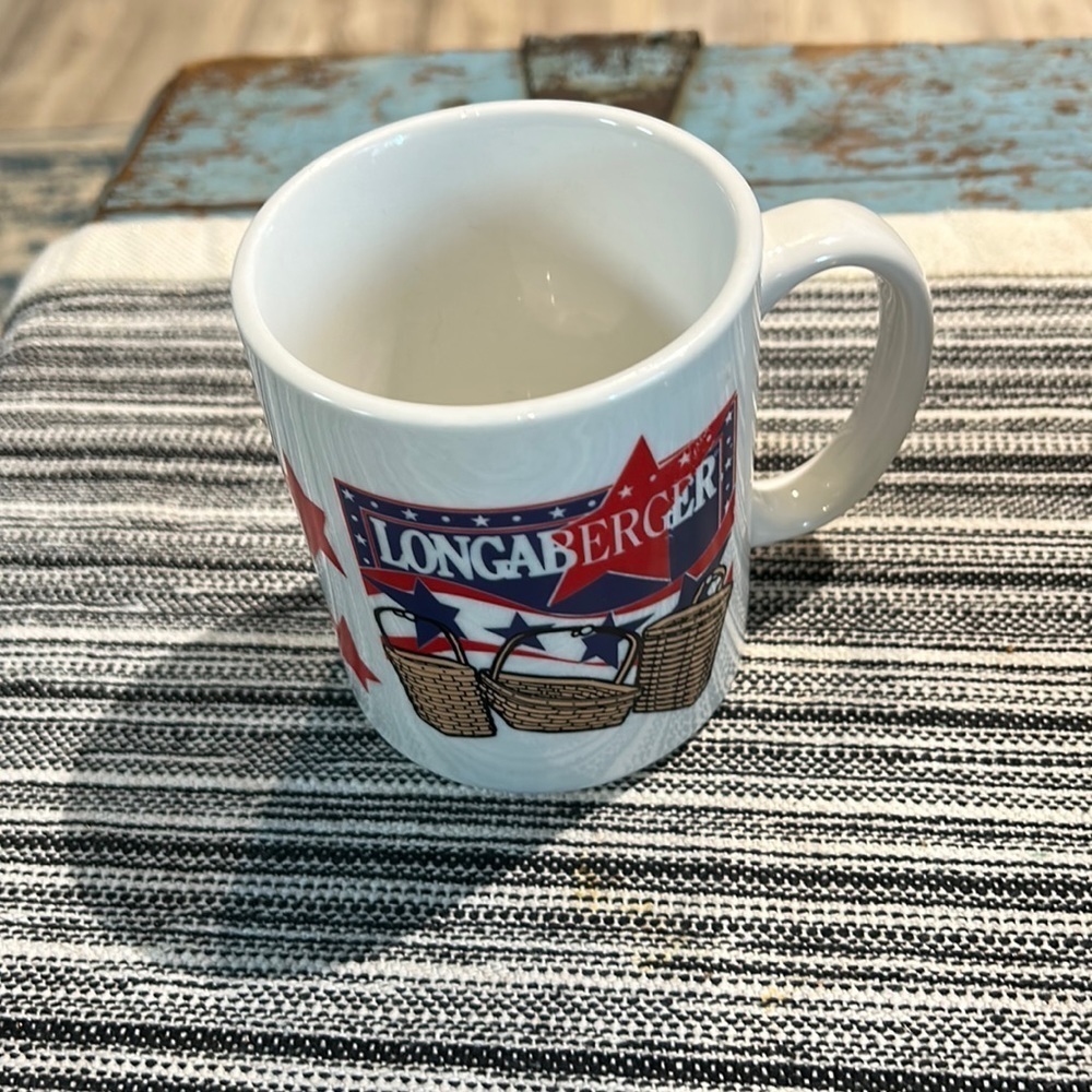 Longaberger Basket Patriotic Red White Blue Stars Coffee Cup Mug